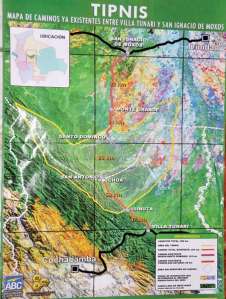 Map of Cochabamba-Beni highway and TIPNIS