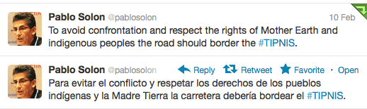 Pablo Solon tweets for alternate route for TIPNIS highway