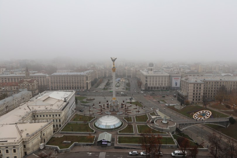 Maidan Square with mist, Kyiv. Ukraine