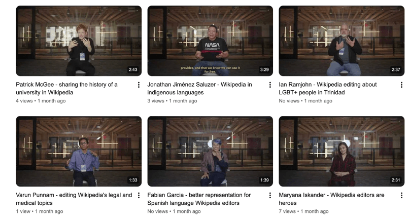 Six rectangles showing labeled interviews in a common setting.
